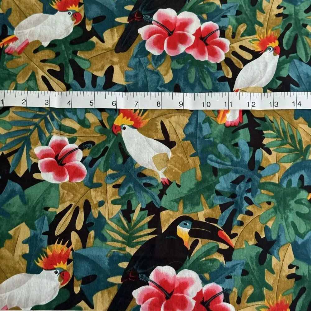 Vtg Alexander Henry Tropical Birds Fabric 2 Remnants Cockatoo Tucan Hibiscus OOP